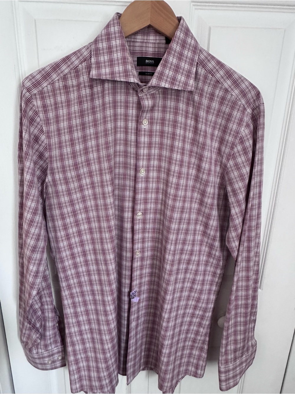 Hugo Boss Mauve Plaid Casual Button-Down Shirt